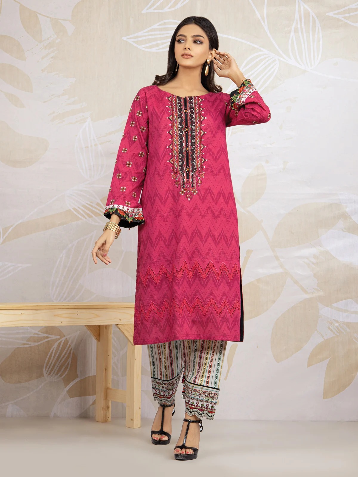 EWU22V1-23667 Unstitched Pink Embroidered Lawn 2 Piece